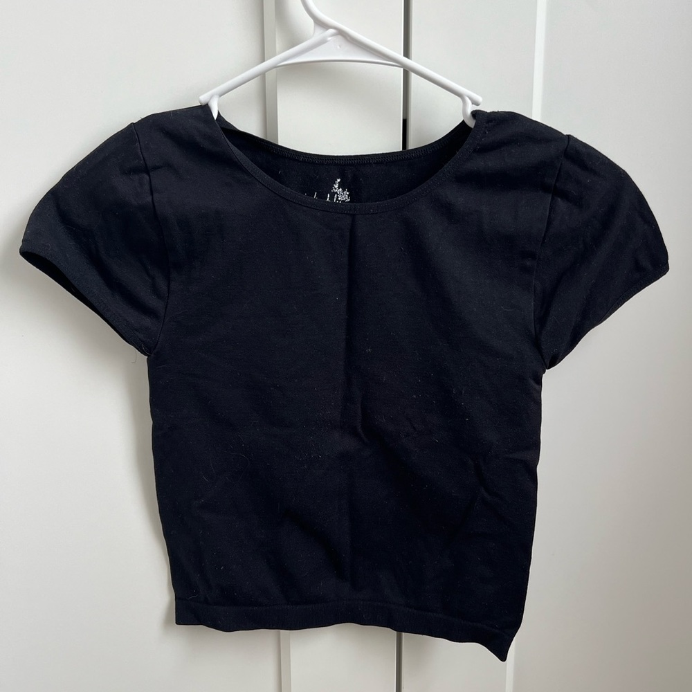 Free People Intimately Stretchy Cropped Short Sleeve T Shirt Tee Black Spandex